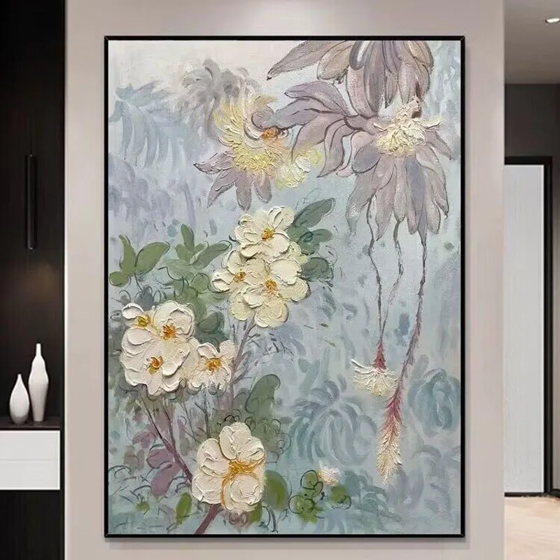 

Cream Wind Magnolia Flower Abstract Hanging Painting Living Room Dining Room Bedroom Sofa Pure Hand Painted Oil Painting Mural