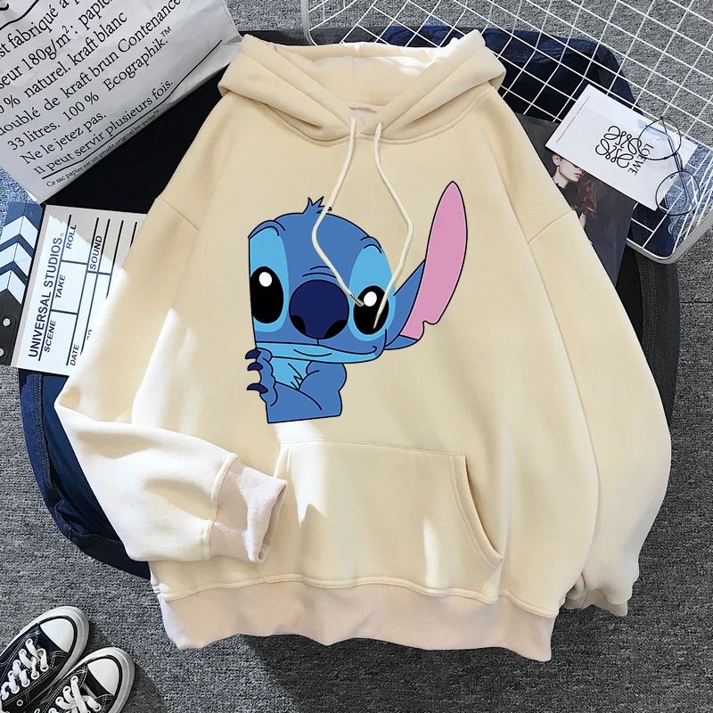 Sudadera con capucha de Disney Stitch para mujer, ropa de calle Unisex, Harajuku, bonita sudadera de Anime, ropa de calle de Manga, Invierno 2024