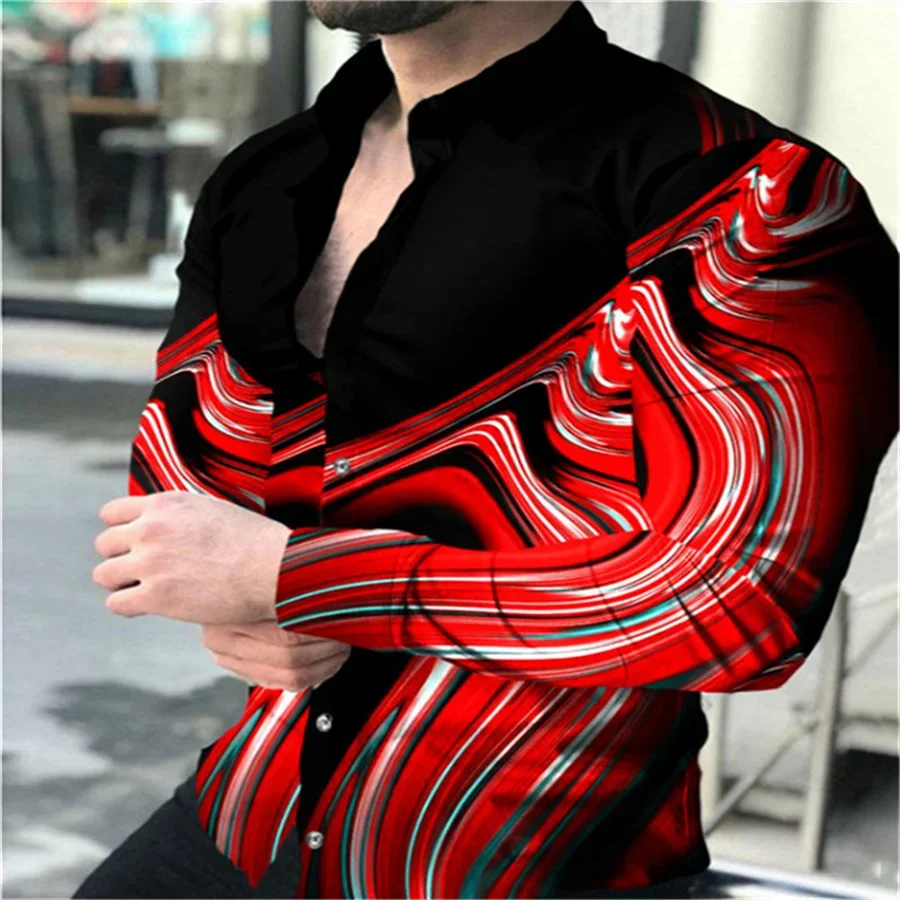 2024 men's shirt long sleeve slim button lapel summer coat fashion 3D streamer 3D printing aristocratic ball party coat S-6XL