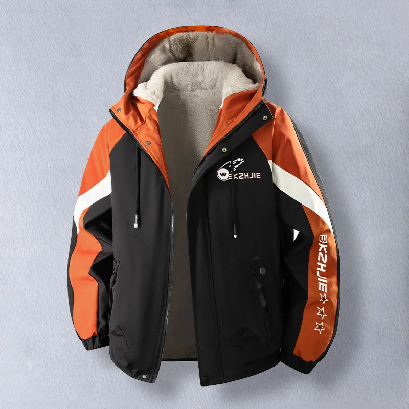 

Casual Fce-Lined Loose Men's Jaet Long Sve Hooded Coat Youth Faion Windproof Polyester/Nylon Cosite Fiber