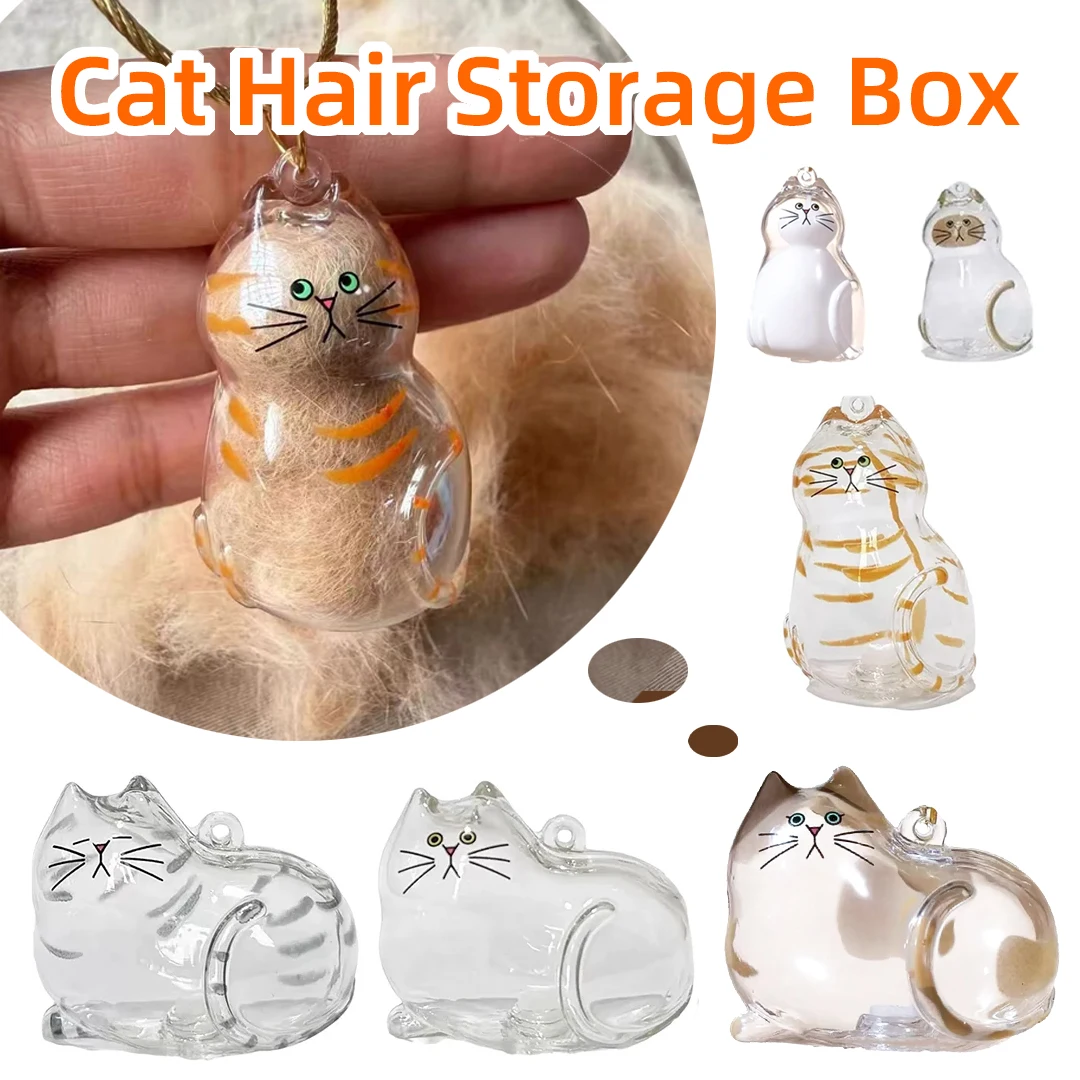 

Cat Fur Keepsake Capsule Transparent Pet Hair Storage Box Keychain Pendant Cat-Shaped Souvenir Memorial Gift Charm Accessories
