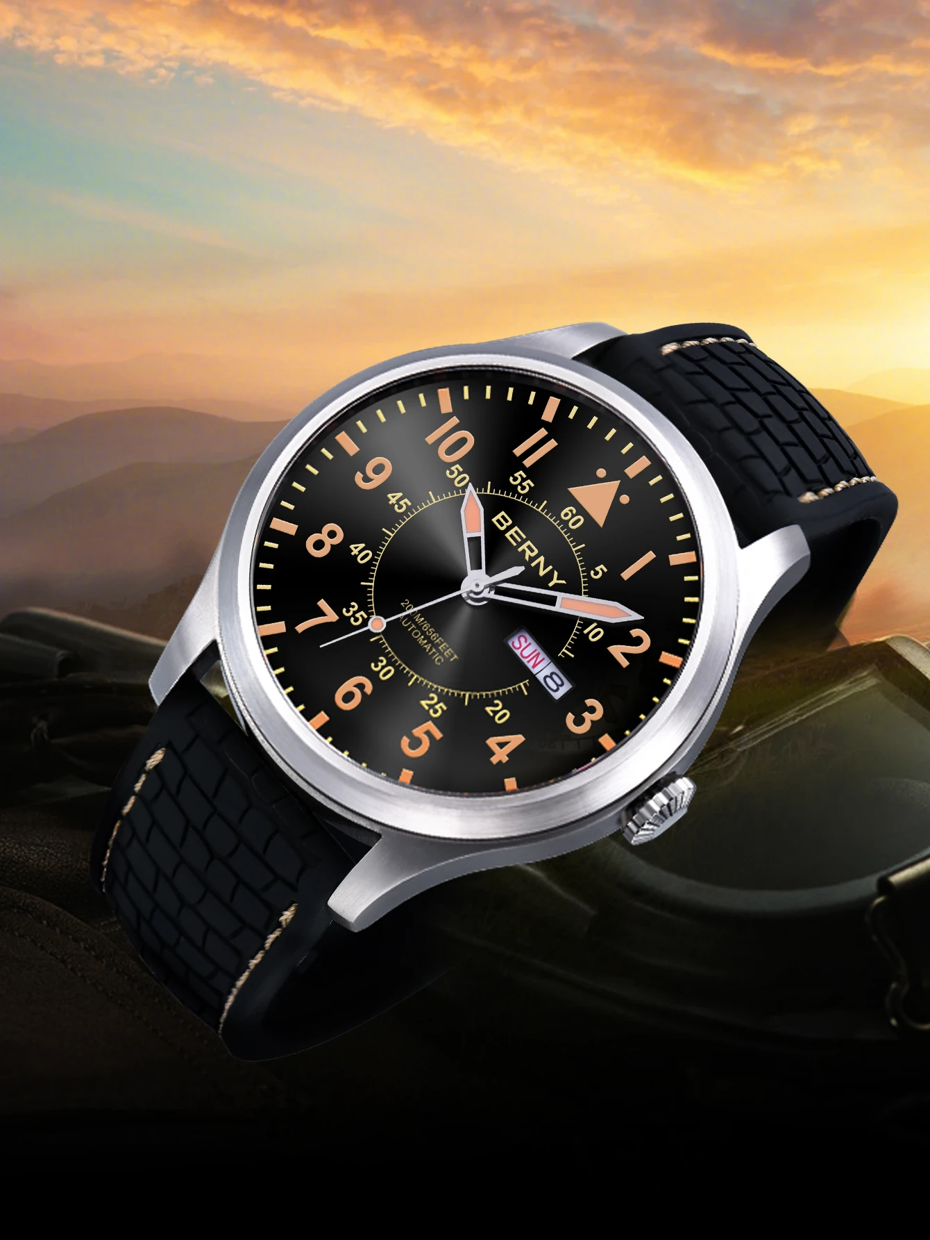 BERNY 20Bar Diver Men Automatic Watch Mechanical Watch NH36 Pilot