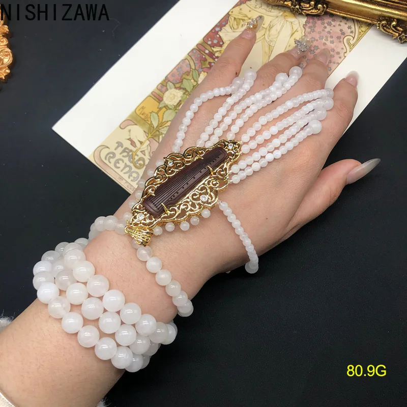 

NISHIZAWA White Marble Bracelets for Women Palace Style Vintage Multilayered Jewelry Luxury Fashion Elegant Pulseras Mujer