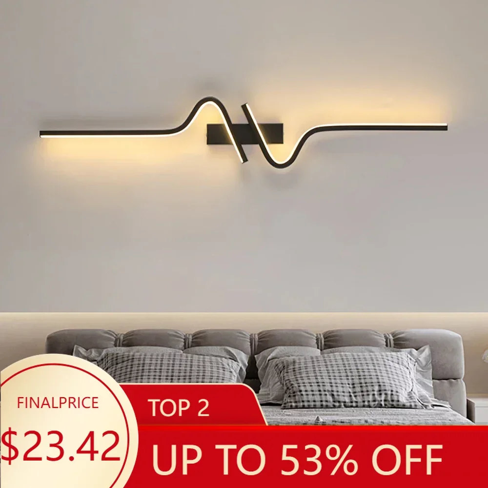 Nordic Led Wall Lamp Creative Strip Minimalist lightBedroom Bedside Wall Sconce Led Lights Living Room TV Sofa Background Wall L