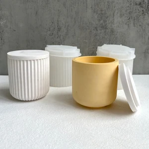 Cetakan Silikon Toples Lilin Garis Bulat DIY Kotak Penyimpanan Buatan Tangan Tempat Pena Kerajinan Vas Semen Plester Cetakan Pengecoran Dekorasi Rumah 12 cetakan toples penjualan terbaik - №