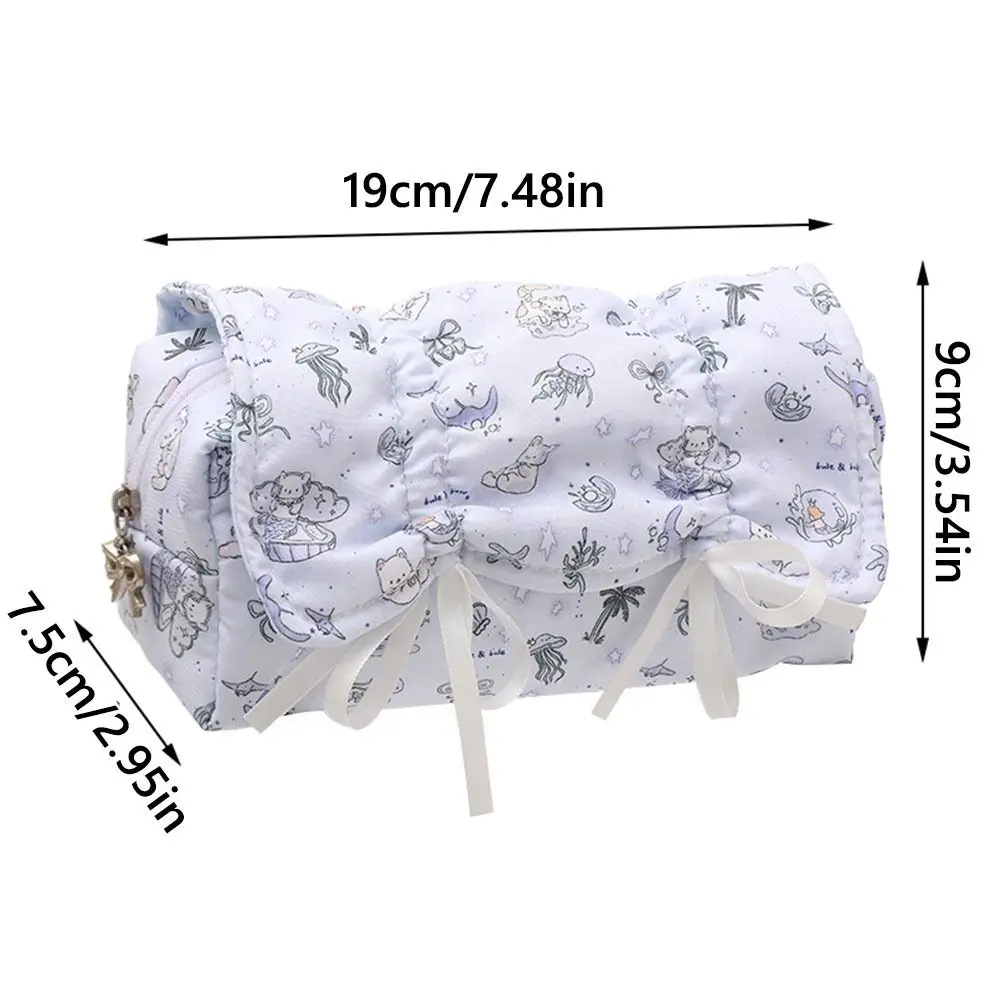 Drawstring Bowknot Pen Bag Large Capacity Multilayer Stationery Bag Multifunctional Stationery Organizer School Office