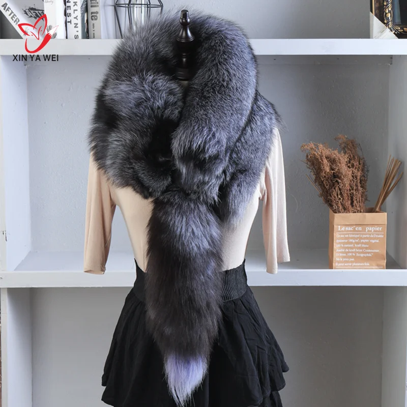 2024 Fashion Luxury Brand Women Real Winter Fox Fur Scarves Natural One-piece Fox Fur Collar Warm Soft Party Real Fox Fur Scarf