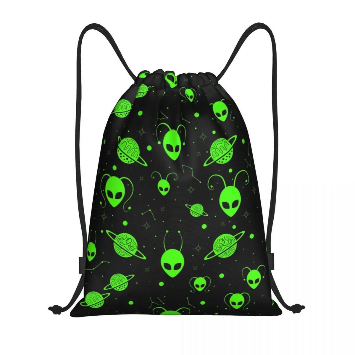 Custom Wonderful Green Alien Universe With Planet And Stars Drawstring Bags for Training Yoga Backpacks Men Sports Gym Sackpack