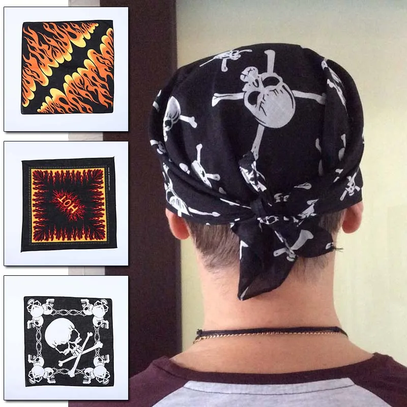 Women Men Headband Square Scarf Neckerchief Headwear Printed Skull Paisley Geometric Hip Hop Hairband Bandanas