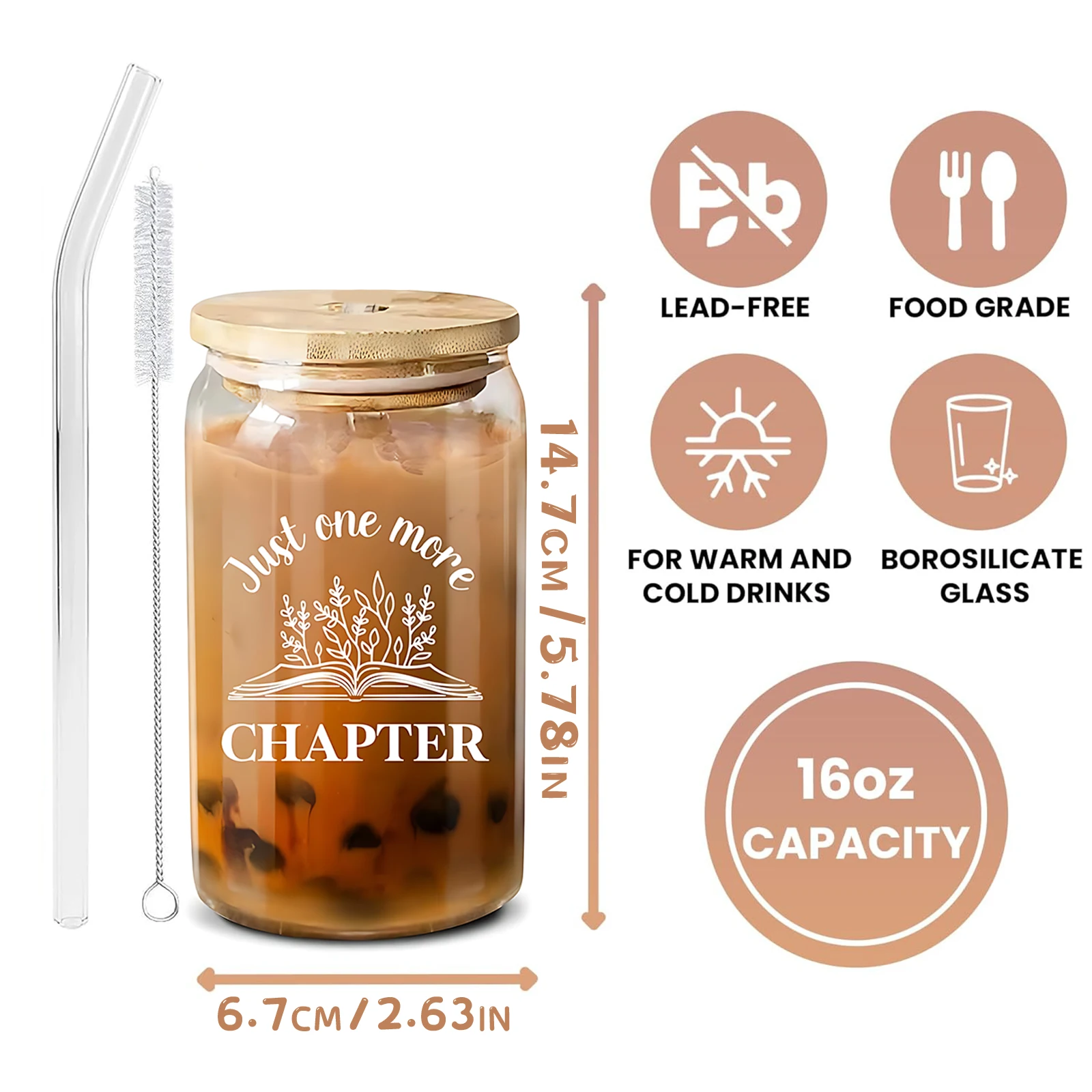 1 set, book enthusiast gift -16 ounce coffee cup (with straw and straw cleaning brush included)