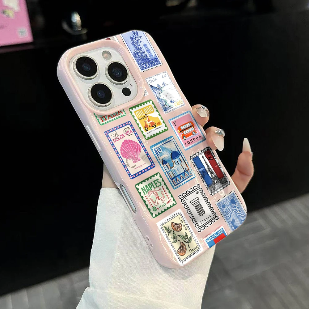 Reisestempel Kreatives Modisches Handyhülle für iPhone 17 16 15 14 13 12 11 Pro Max 14 Plus 17Air Falten-Wellen Weiche Silikonhülle – Detail 3