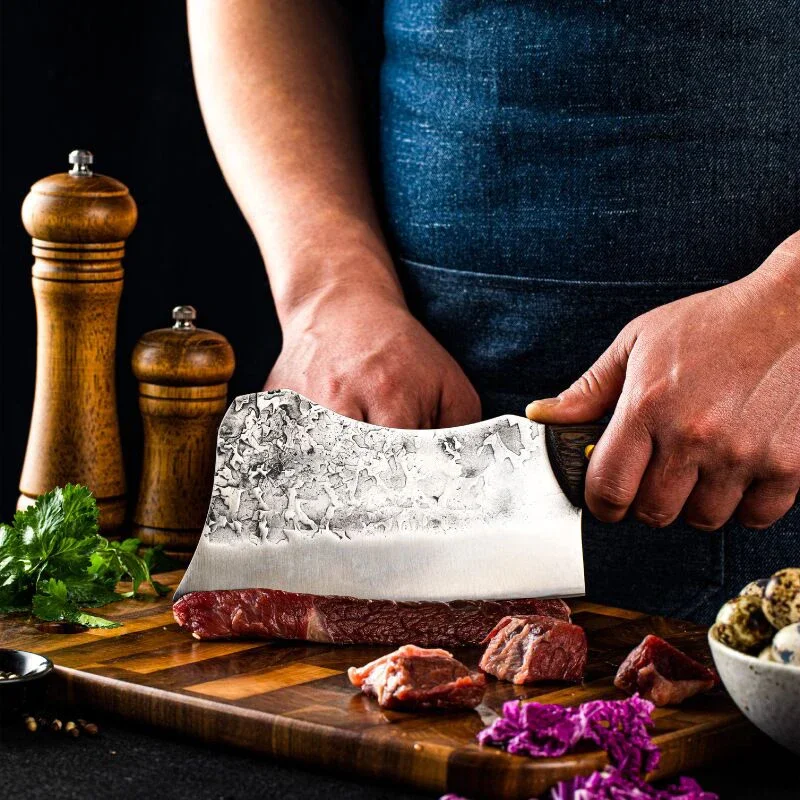 Imagem -04 - Faca de Corte de Osso de Hammer Grain Chef Knife Forjamento de Cozinha Aço Inoxidável