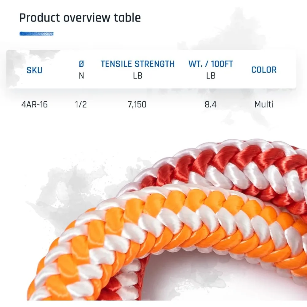 CQ7000ポンド破断強度 - 静的クライミングロープ（アーボリスト用） - 120フィート - プレーンエンド