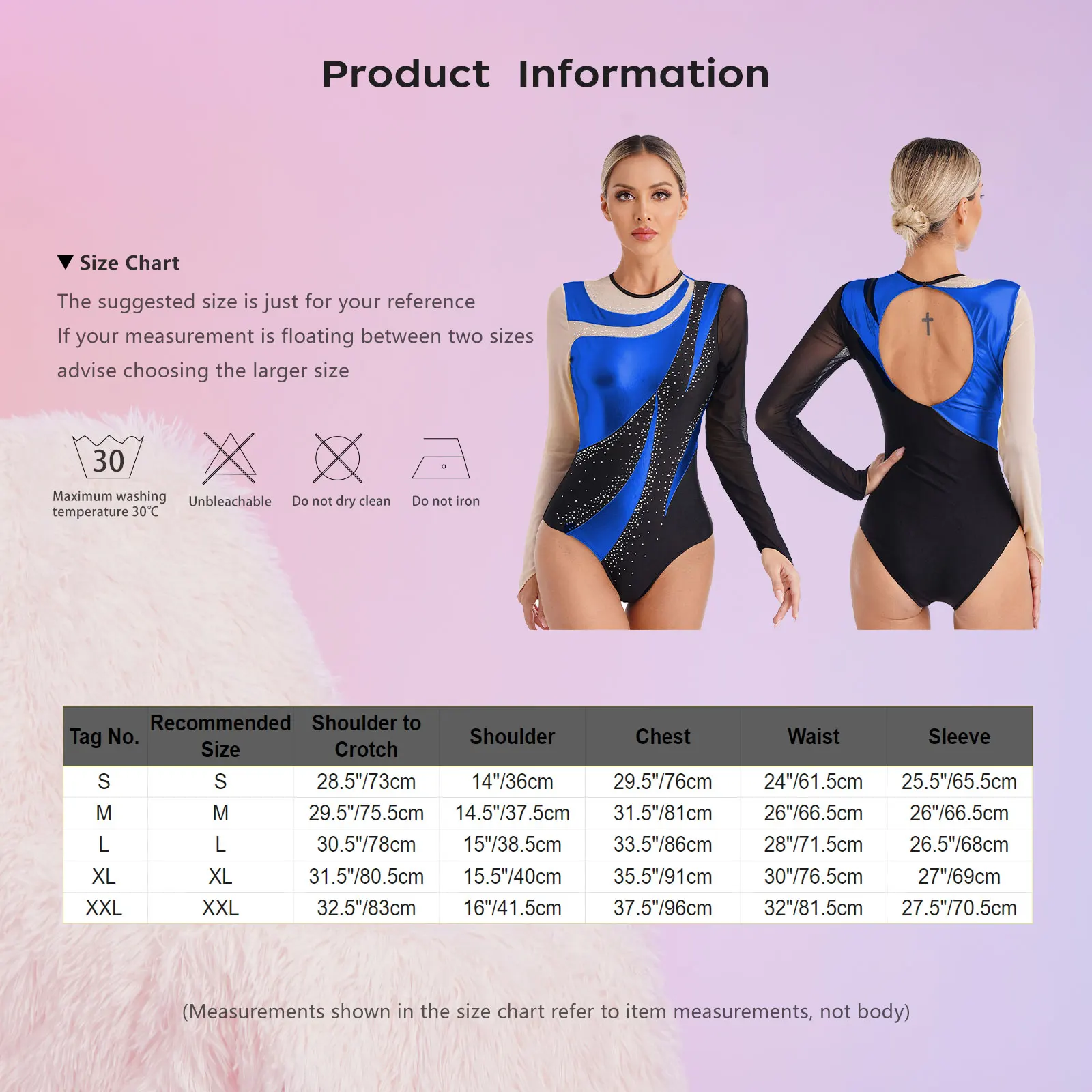 Womens Ballet ginnastica danza body strass maniche lunghe Patchwork body pattinaggio artistico Costume da spettacolo teatrale