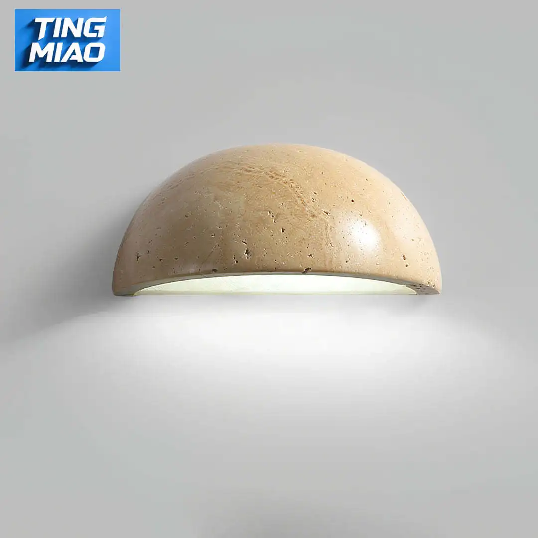 

Half Moon Yellow Travertine LED Wall Sconce Nordic Wabi‑Sabi Wall Lamp for Bedroom Foyer Corridor Casual Artistic Fixture
