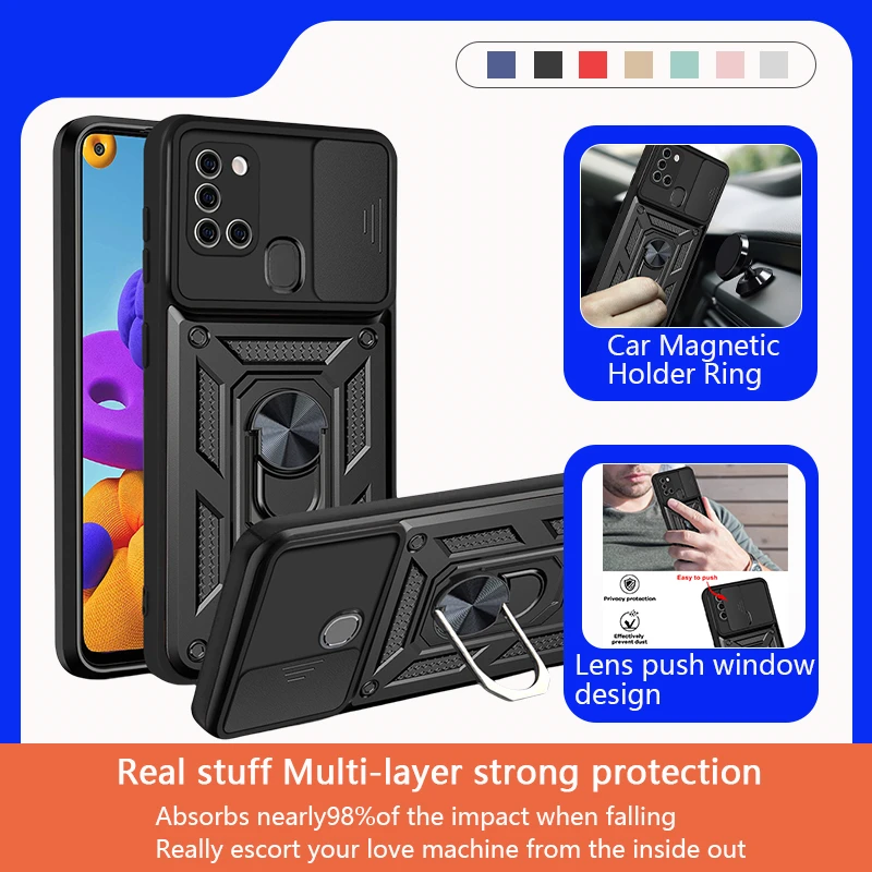 For Samsung Galaxy A21S Case Armor Ring Stand Holder Magnetic Phone Case For Samsung A21S A21 S SM-A217F Lens Protect Back Cover