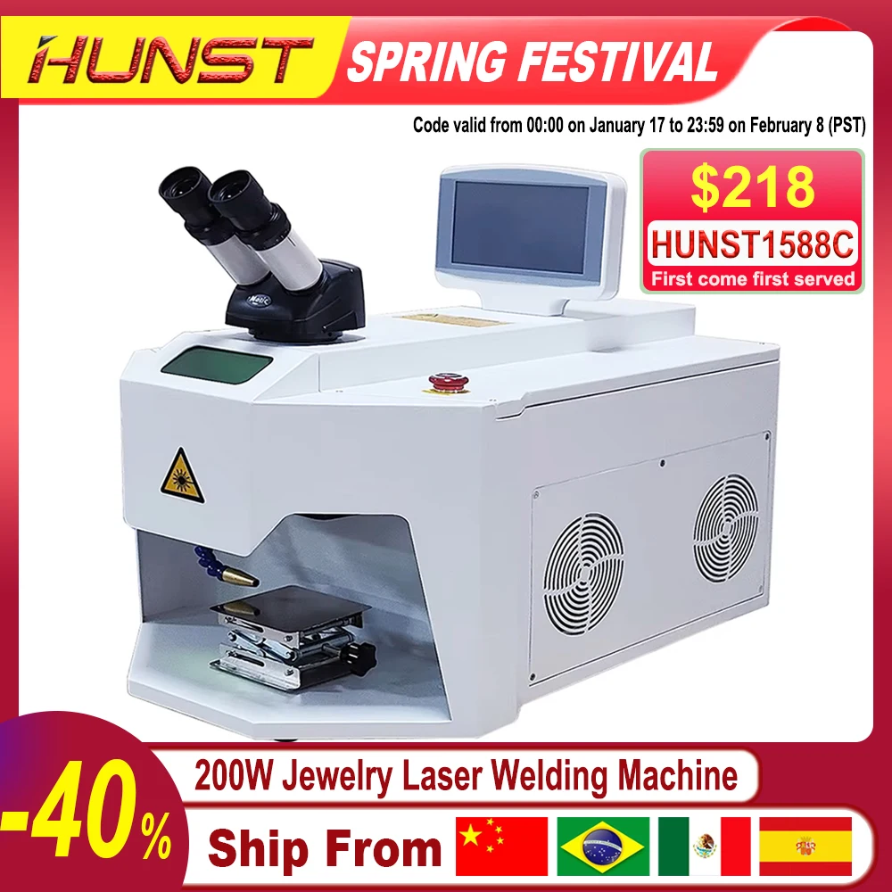 HUNST 200W Jewelry Laser Spot Welder Laser Welding with HD CCD Microscope for Gold and Silver Chain Link Pendant Ring Medical