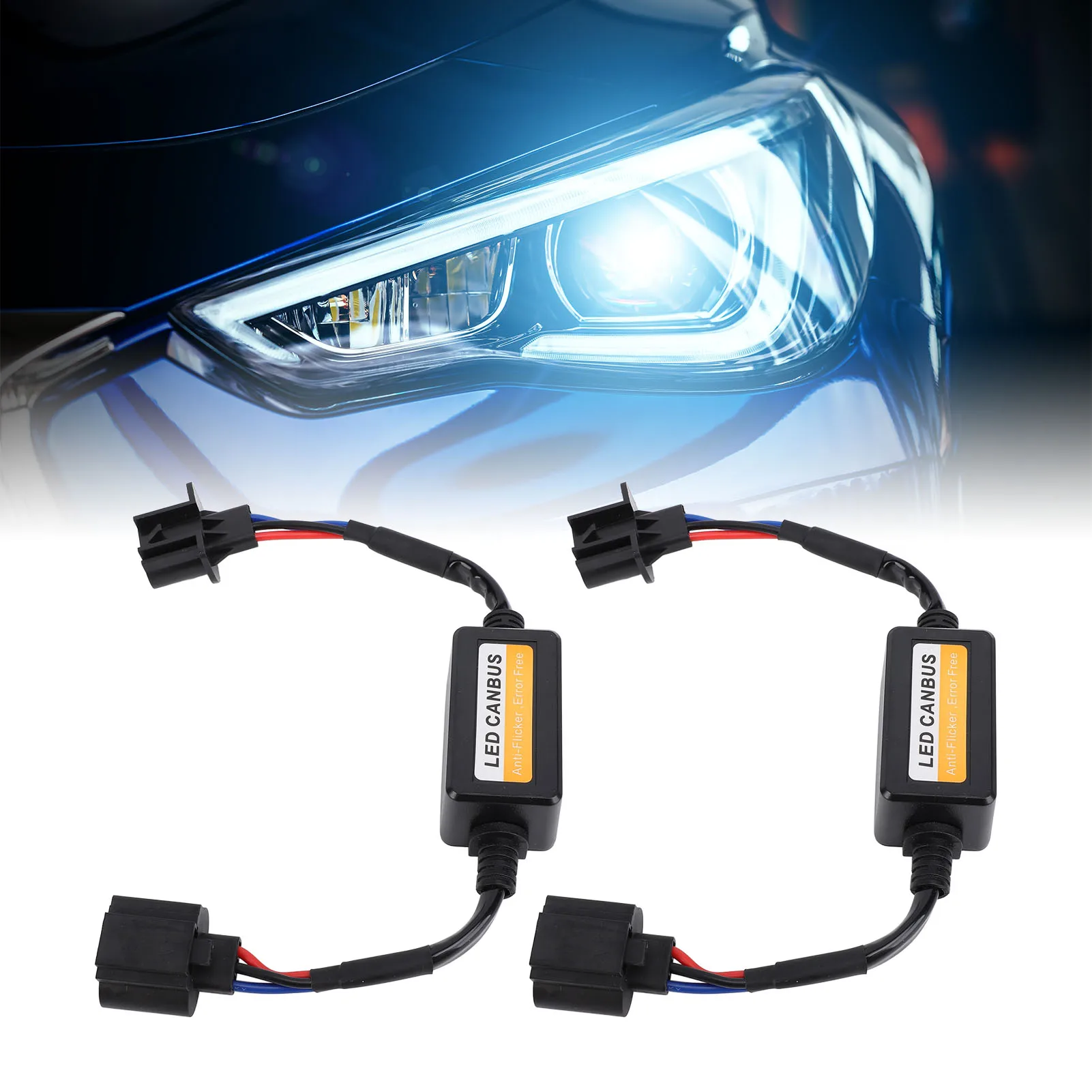 

2PCS H13 Car LED Headlight Canbus Decoder Anti Flicker Warning Error Harness Resistor Kit for H13 Headlamp Models