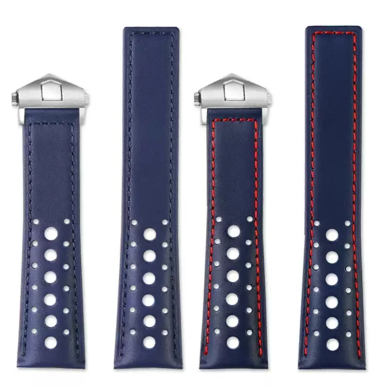 Soft breathable leather Watchband blue For TAG Heuer Strap MONACO CARRERA  22mm Watch Band Bracelet Folding Buckle