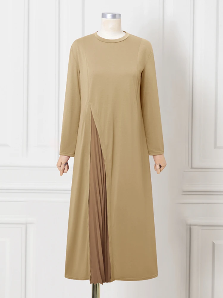 2025ZANZEA Herbst Elegante Langarm Gestrickte Kleid Maxi Robe Frauen Patchwork Kleider Muslimischen Abaya Robe Femme Plissee Sommerkleid