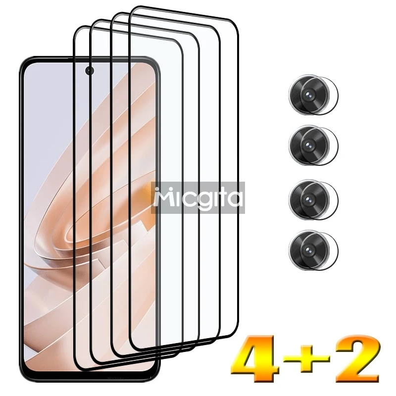 4+2 Tempered Glass Protector For Redmi Note 13R Screen Glass and Soft Fiber Camera film