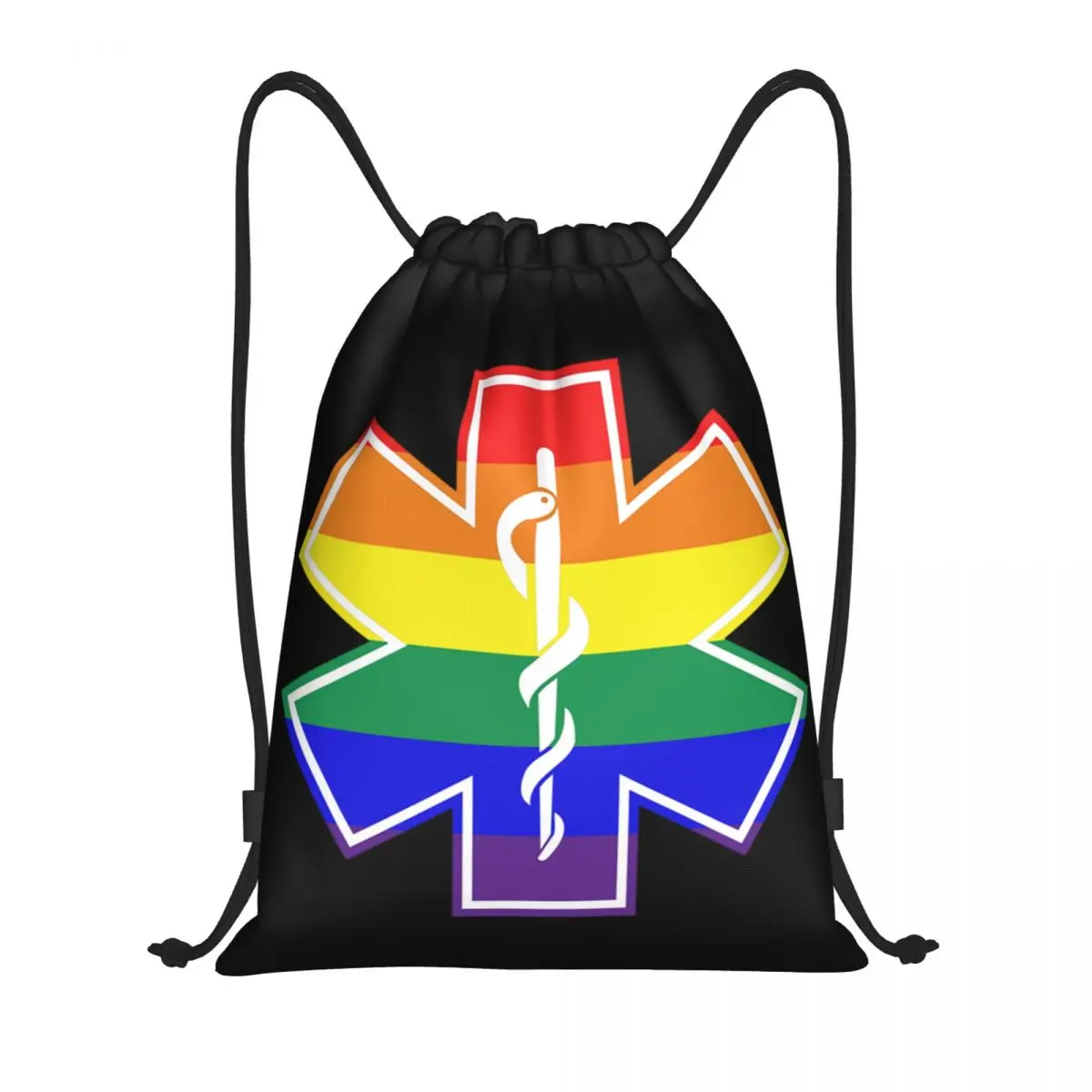 Emt Star Of Life Paramedic Doctor Ambulance Drawstring Backpack Women Gym Sport Sackpack Foldable Rainbow Flag Training Bag Sack