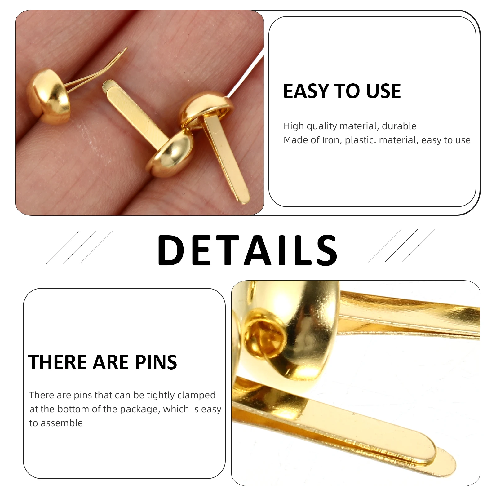 

50 Pcs Metal Round Head Tack Fasteners 8MM Gold Two-legged Nails DIY Crafts Scrapbook Cards Photo Albums Kids Handmade