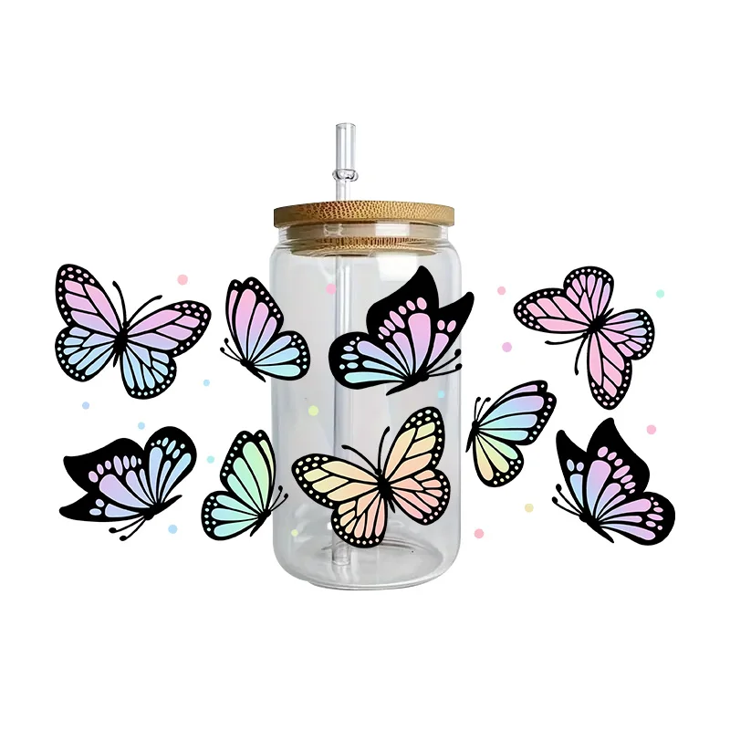 Botanical Butterfly Art 3D UV DTF Cup Wrap For 16oz Libbey Glasses Washable DIY Mug Flower 3D Transfer Stickers