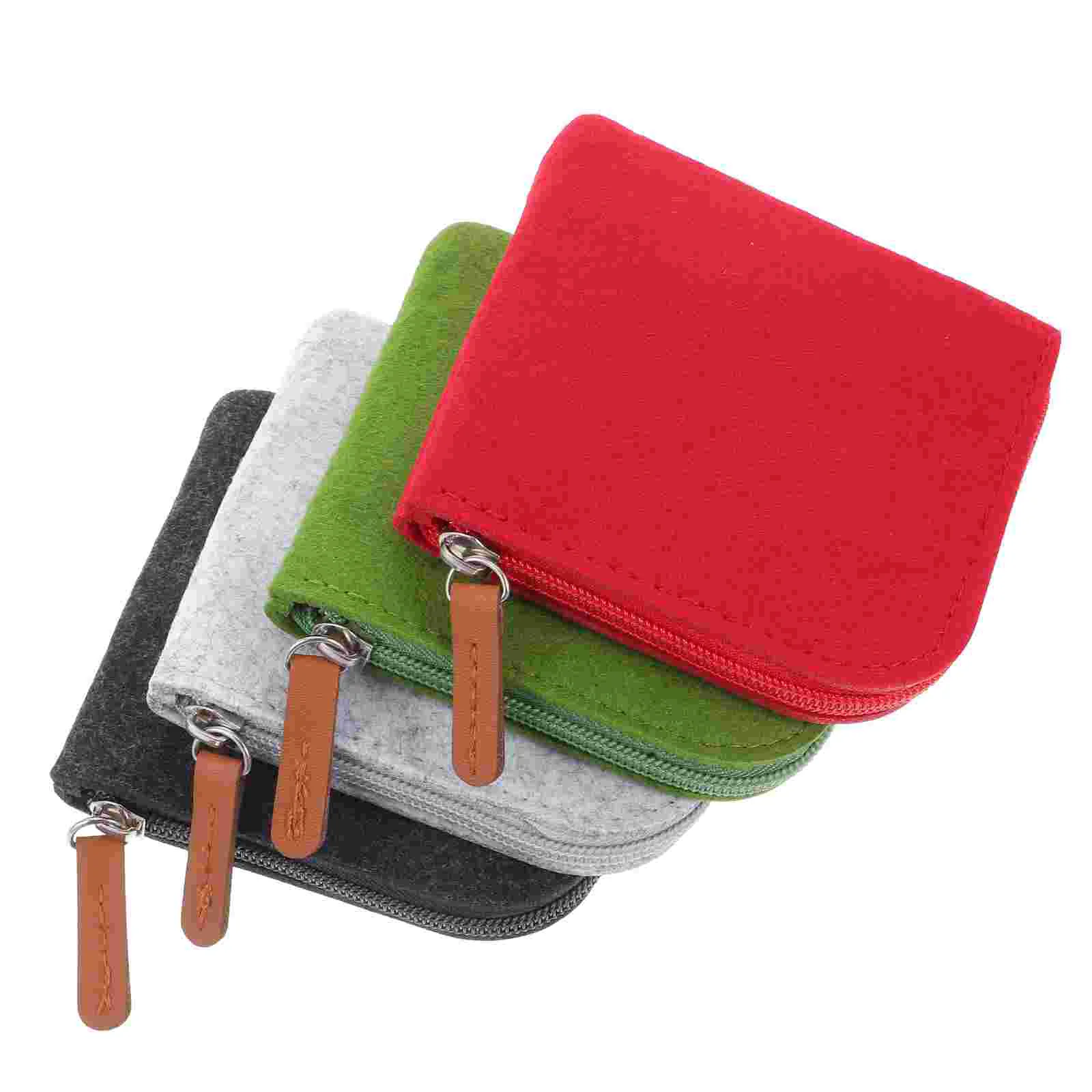 

4 Pcs Felt Purse Small Zipper Pouch Water Resistant Korean Style Women Mini Wallet For Bills Keys Storage Bag