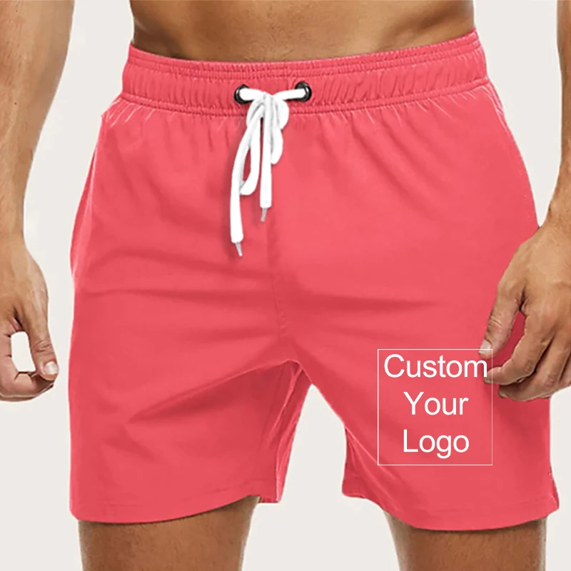 Men\'s Custom Logo Beach Shorts Fashion Quick Drying Short Pants Gym Swimming Trunks Summer Casual Surfing Shorts Male