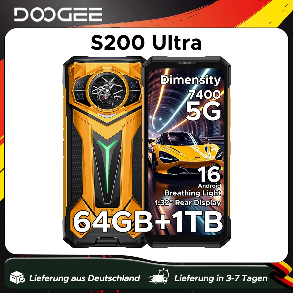 Téléphone robuste DOOGEE S200 Ultra 5G, 48 Go + 1 To, écran 6,72'' 120 Hz, batterie 11000 mAh, 66 W, NFC, Dimensity 7400, Android 15, smartphone