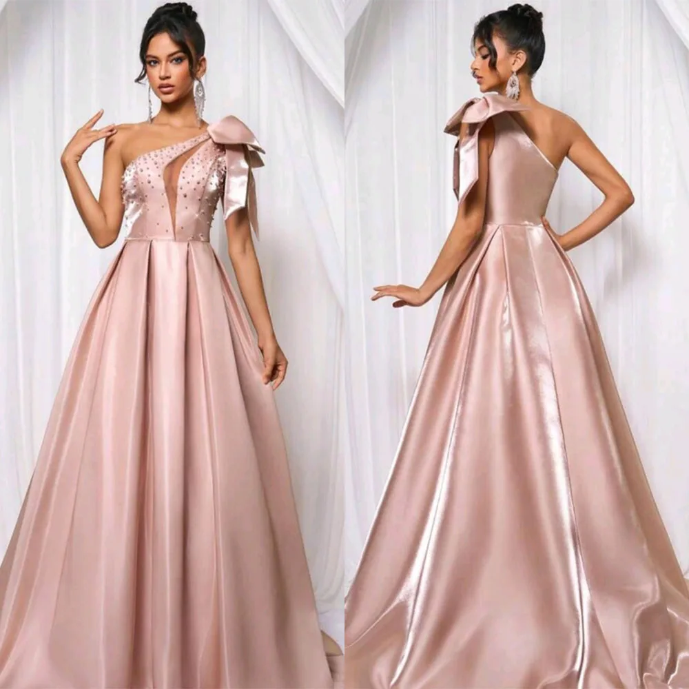 

High Quality Customized Floor Length One Shoulder Beaded Sleeveless Elegant Dress Women for Wedding Party فساتين حفلات التخرج
