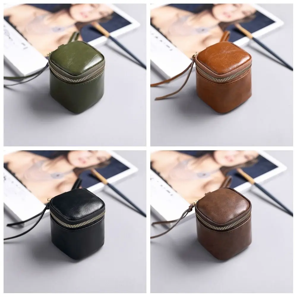 Practical Portable Small Square Coin Purse Lipstick Storage Wrist Bag Zipper Wallet Leather Korean Style Cosmetic Bag Travel