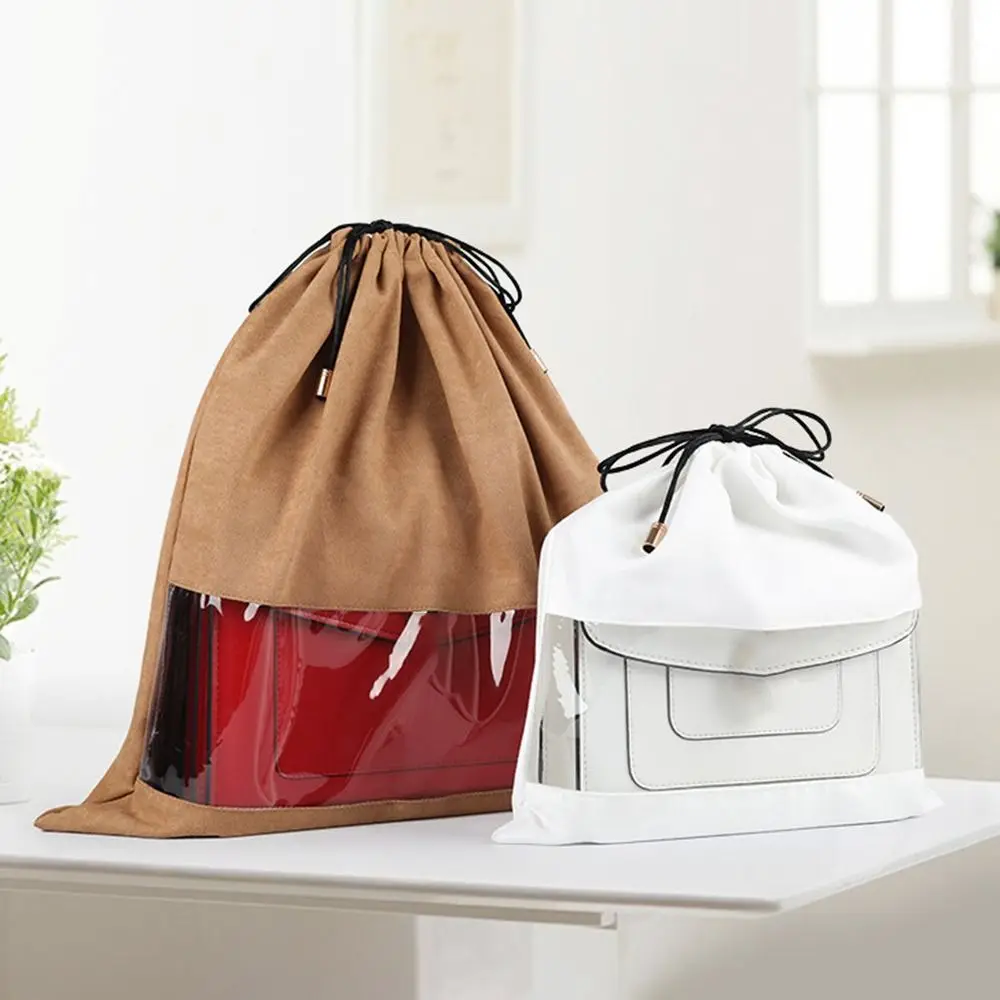 Large Capacity Handbag Dustproof Bag Visualization Window Makeup Pouch Transparent Drawstring Bag Clothes Shoe Storage Washable