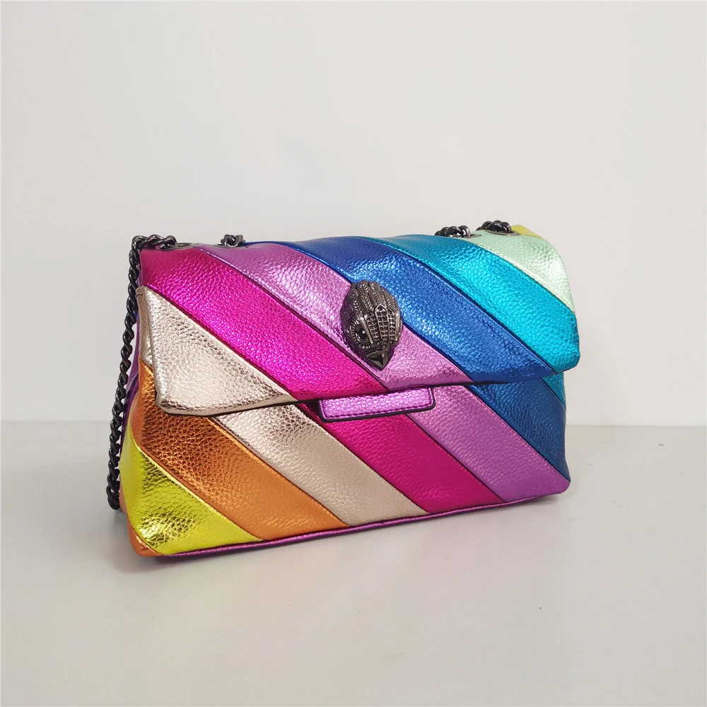 Rainbow Women Handbag Wave Pattern Eagle Icon Head On Front Jointing Colorful Cross Body Bag Patchwork Shoulder