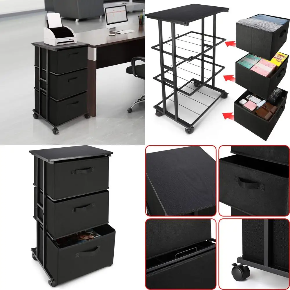 

3-Drawer Storage Cabinet: Fabric Tower Unit for Bedroom, Office, and Closet in Black