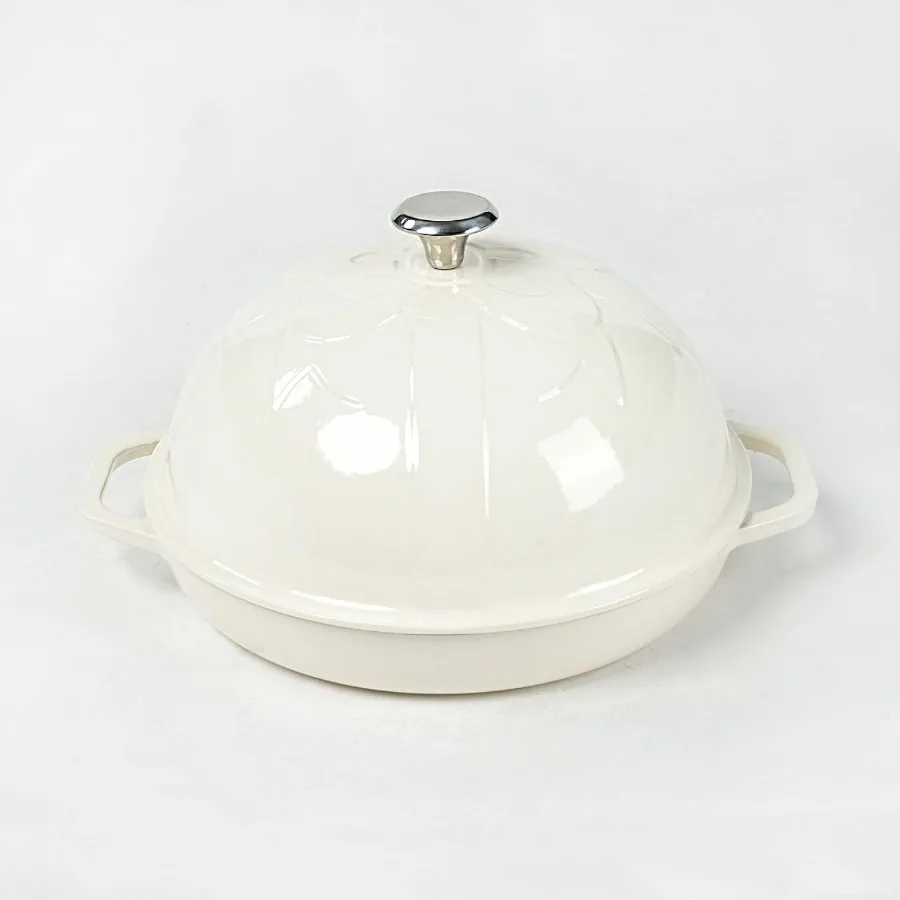 

Cast Iron Bread Oven with Cloche Lid Dia. 11.8inch 30cm 2qt Sourdough Baking Pan Enameled Oyster White
