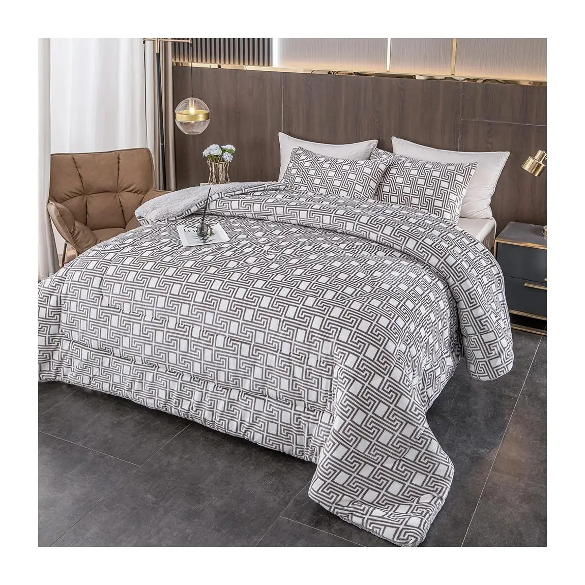 Plushome Edredon Nordico Con Borreguito 180x240Cm Con 1 Funda Almohada ,Edredòn Extra Suave Gruesa Calidad,Manta Gorda.