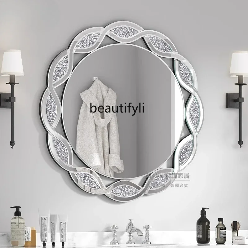 

K185 European round bathroom mirror wall hanging light luxury bedroom dressing mirror background wall entrance decorative mirror