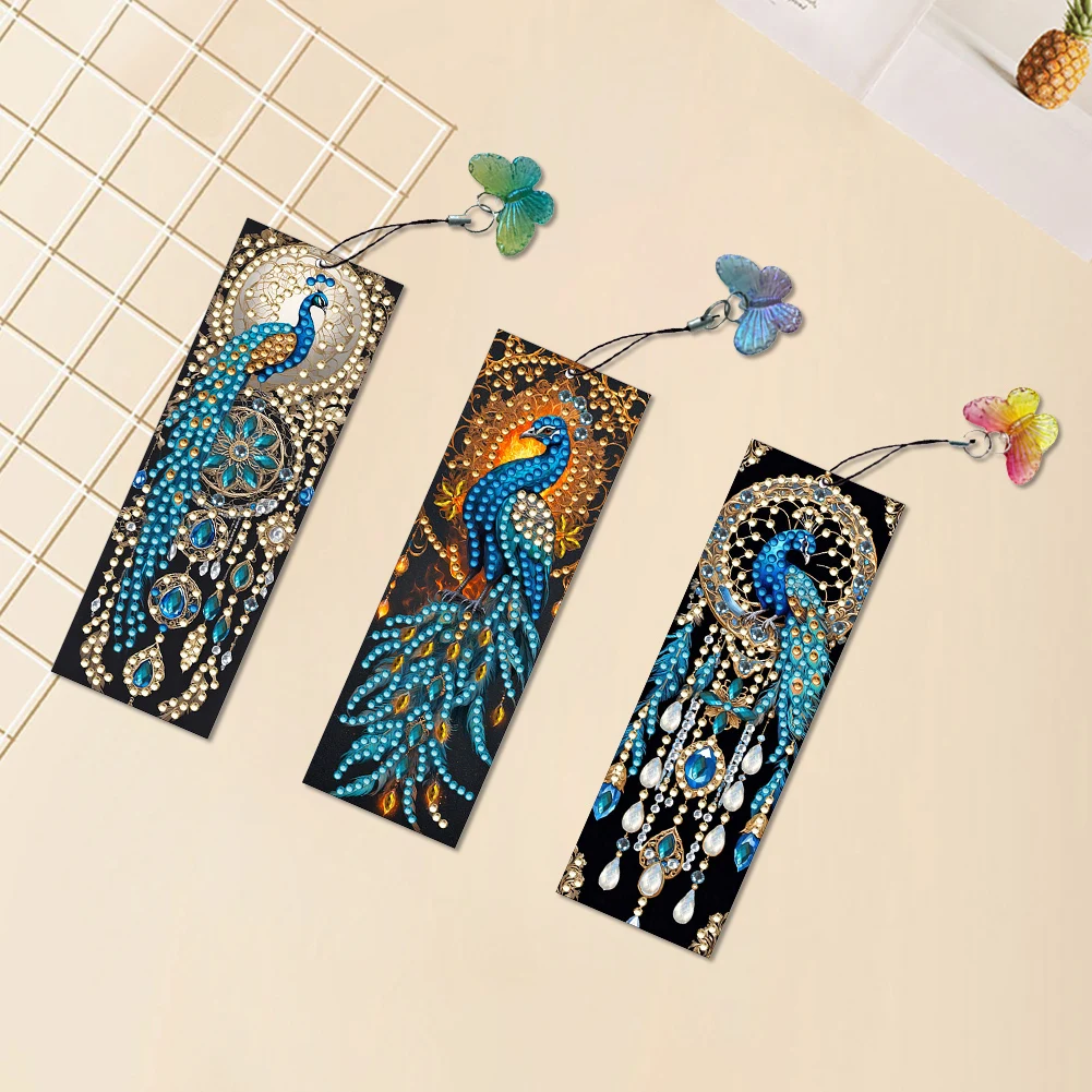 3Pcs Special Shape Cat Flowers Diamond Painting Bookmark Diamond Painting Bookmark Making Kit Diamond Art Bookmark with Pendant