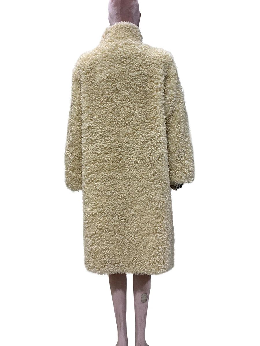 Autumn Winter Long Loose Soft Thick Warm Oversized Fluffy Faux Fur Coat Women Stand Collar Windproof Hairy Chic Fuzzy Overcoat