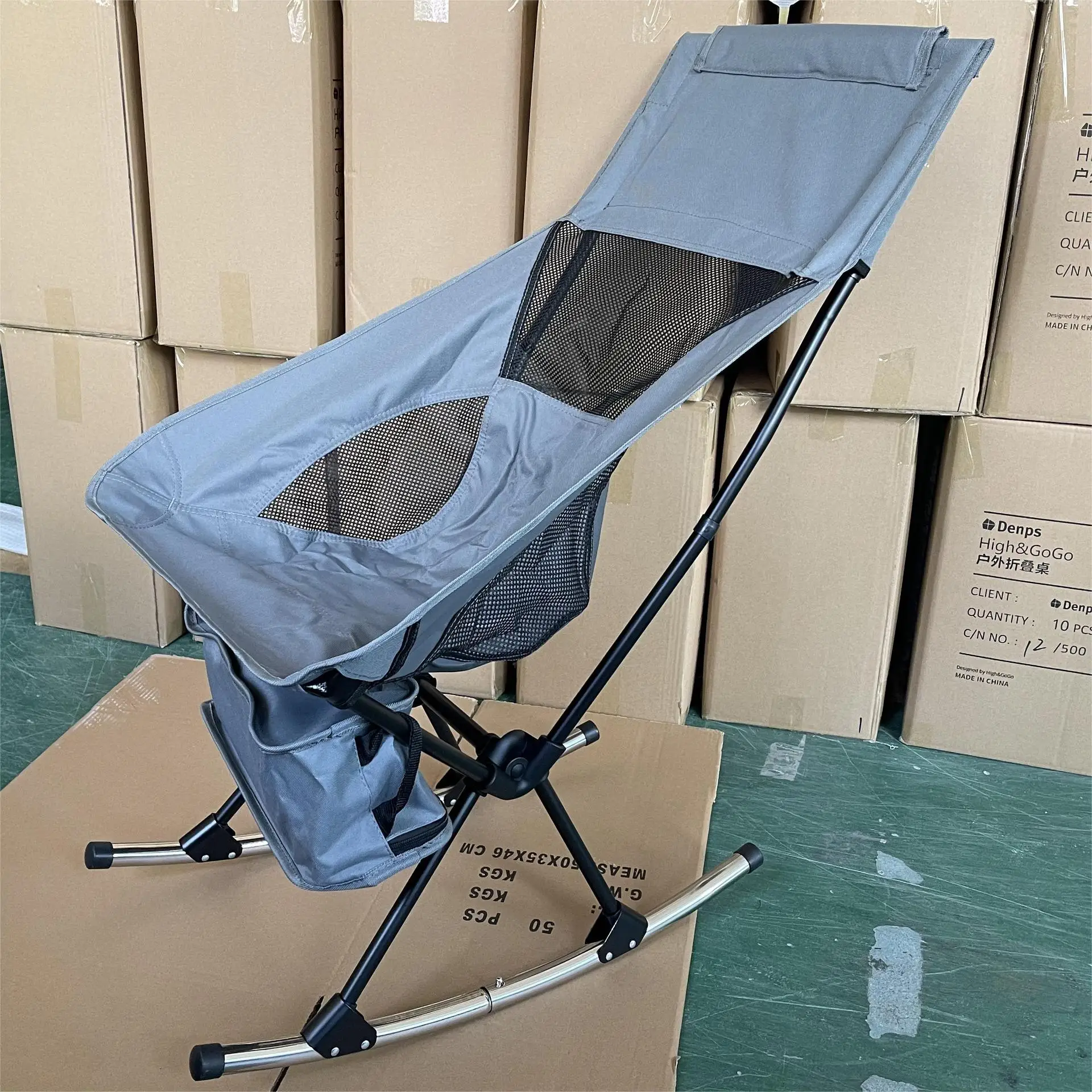 Outdoor Camping Rocking Chair Portable Park Fishing Folding Moon Chair Rocker Chair With Elevated Steel Tube Space Chair