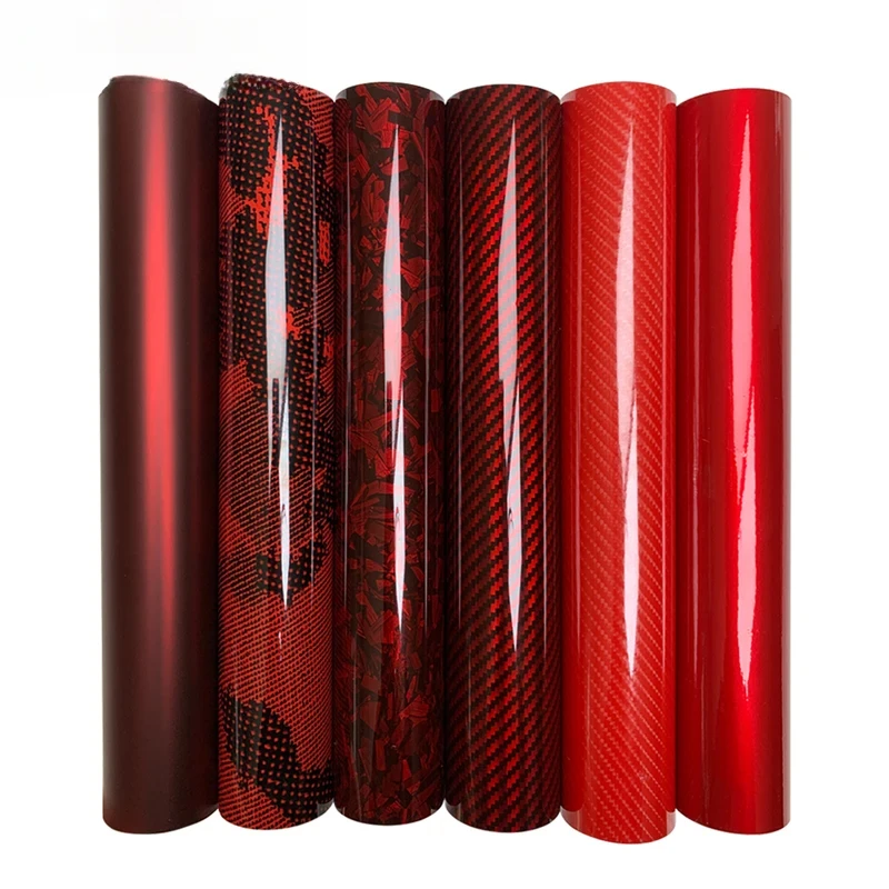 Vinil de fibra de carbono vermelho brilhante de alta qualidade, filme autoadesivo à prova d'água para acessórios de tuning de carros e motocicletas