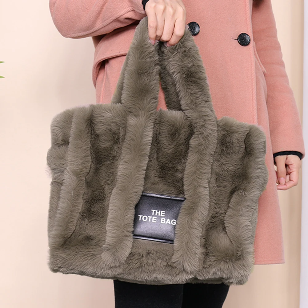 Winter Faux Fur The Tote Bag for Women Plush Handbag Designer Fluffy Wool Shoulder Bag Women Furry Crossbody Messenger Bag