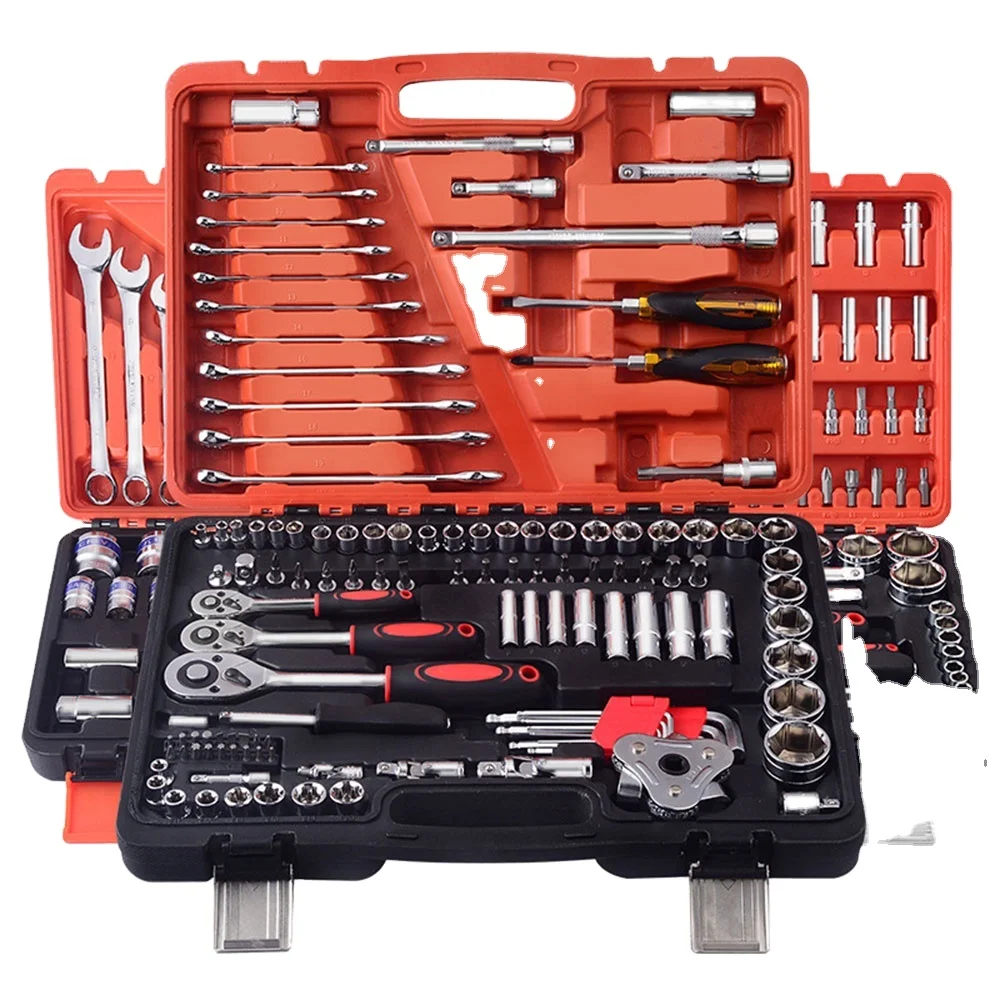 

121 Piece Black Red Portable Combination Spanner Wrench Set Cr-V Plastic Steel Manual Car Repair Hand Tools Socket Set