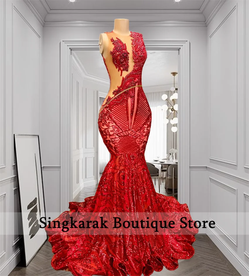 

Sparkly Red Diamonds Prom Dress 2026 Sequins Gown Bead Crystal Rhinestones Wedding Birthday Party Dress Customized