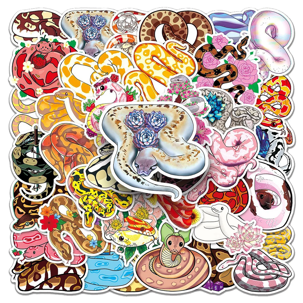10/30/50pcs Funny Cartoon Snake Stickers Cute Decoration Decals DIY Motorcycle Luggage Helmet Scrapbook Waterproof Sticker Pack