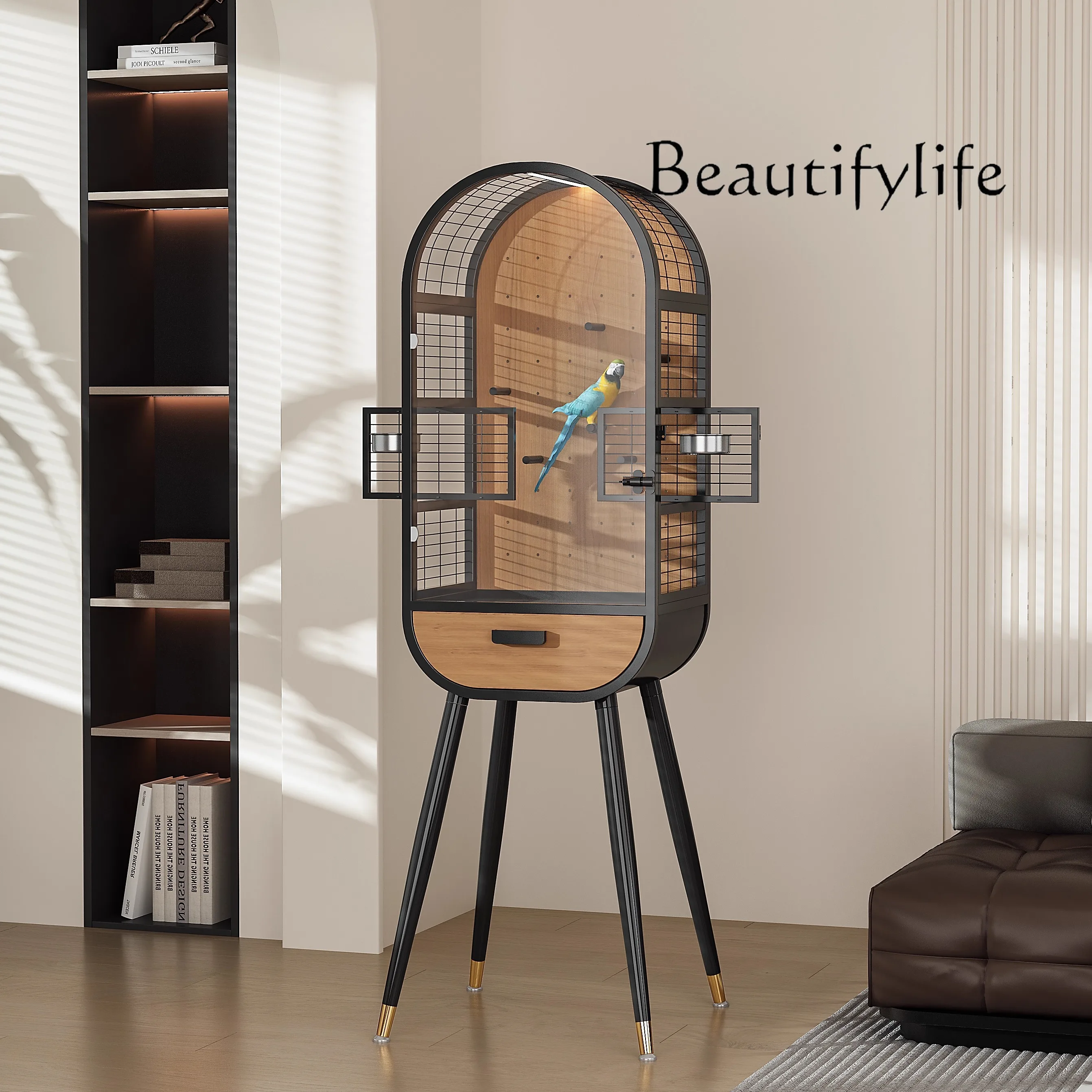 Parrot Bird Villa Peony Solid Wood Metal Ecological Ornamental Floor Simulation Large Bird Cage