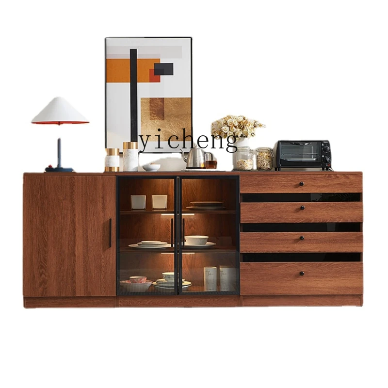 

Zc Solid Wood Sideboard Cabinet Modern Minimalist Rock Board Cabinet Living Room Walnut Color Locker