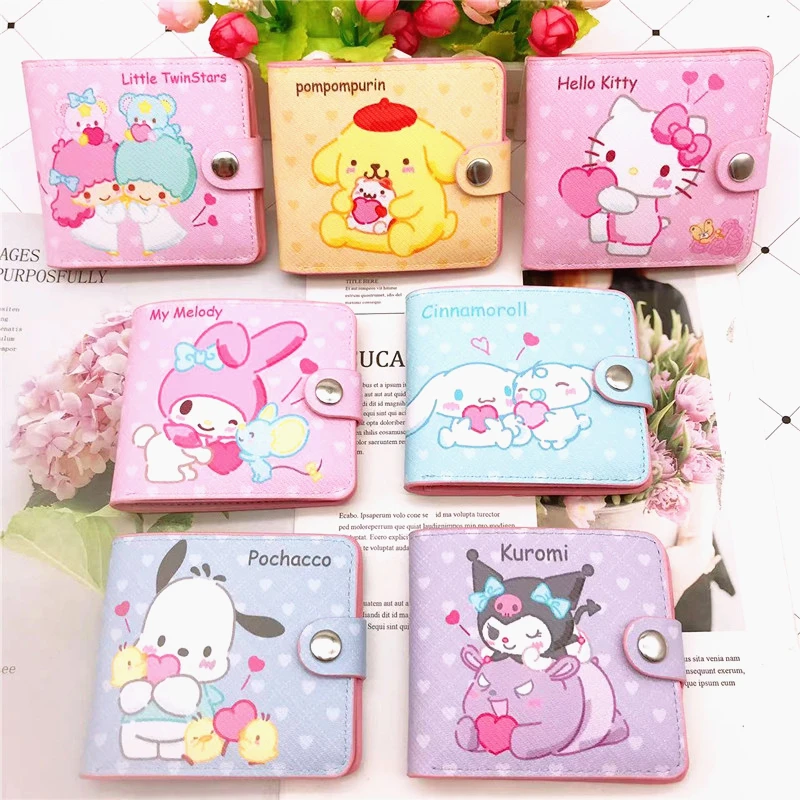 

Creative Sanrio Kuromi Cinnamoroll Dog Wallet Coin Purse Badge Sleeve Loose Wallet Id Set with Keychain and Button Card Card